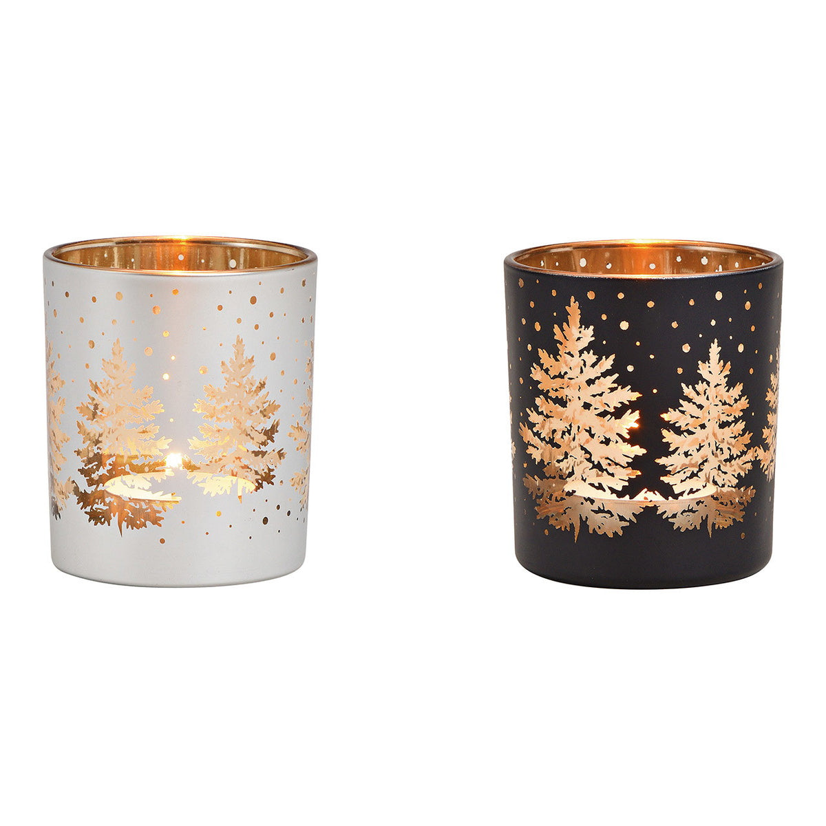 WINDLICHT TANNENBAUM DEKOR AUS GLAS, SCHWARZ/SILBER 7X8X7CM