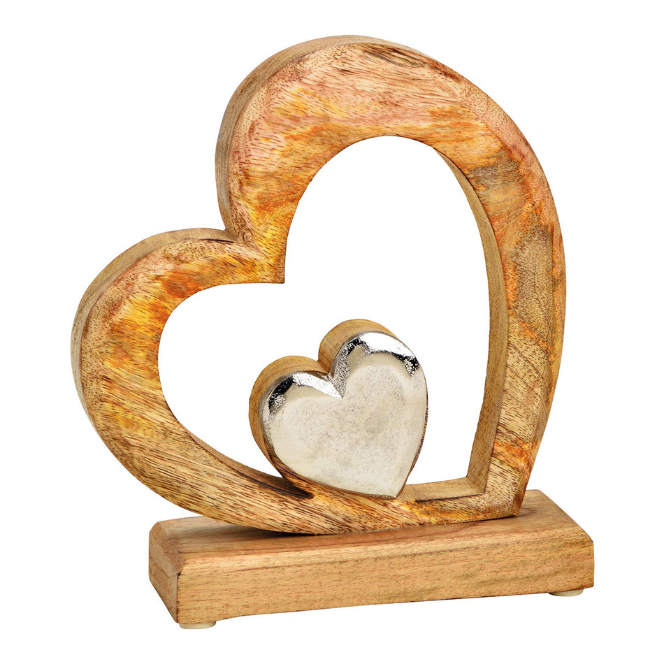 AUFSTELLER HERZ AUS MANGOHOLZ/METALL, BRAUN 20X18X6CM