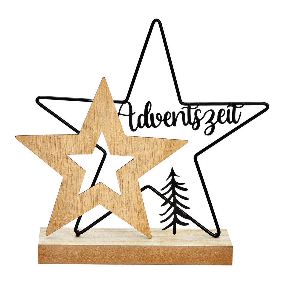 AUFSTELLER STERN ADVENTSZEIT AUS HOLZ/METALL, NATUR/SCHWARZ 19X19X5CM