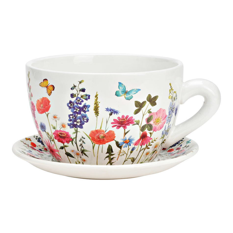 BLUMENTOPF TASSE AUS KERAMIK, BUNT 25X14X23CM
