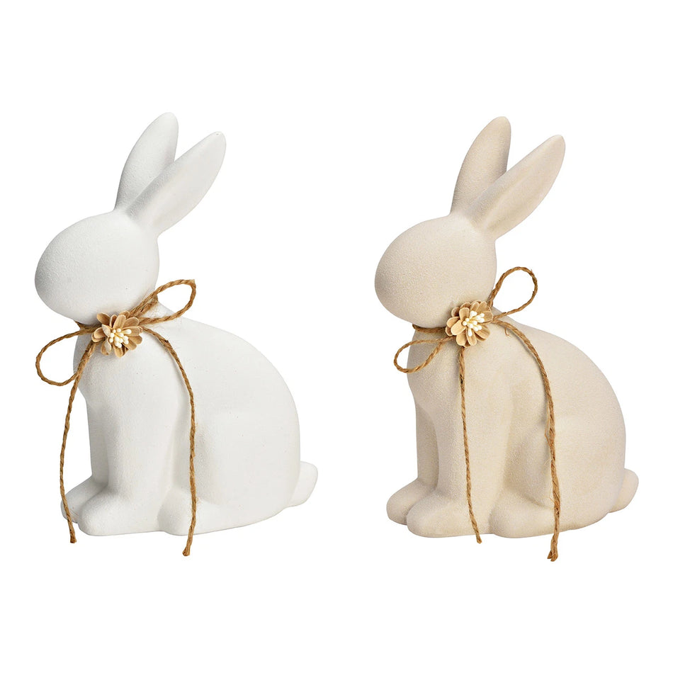 HASE MIT SCHLEIFE AUS KERAMIK, BEIGE/WEISS 14X20X8CM