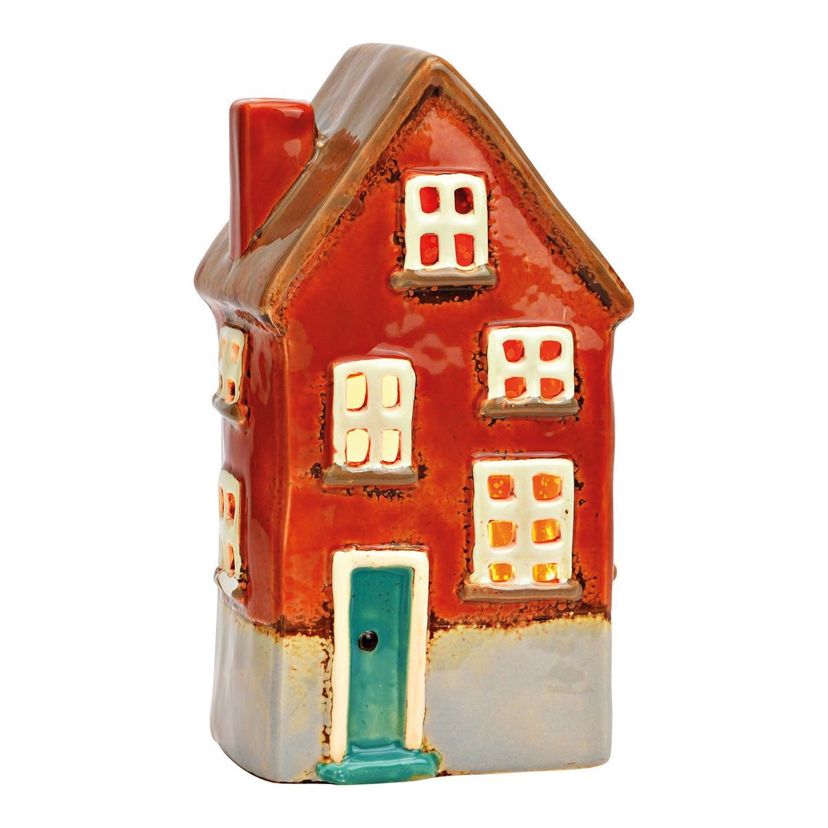 LICHTHAUS AUS STEINGUT, BUNT 10X18X8CM
