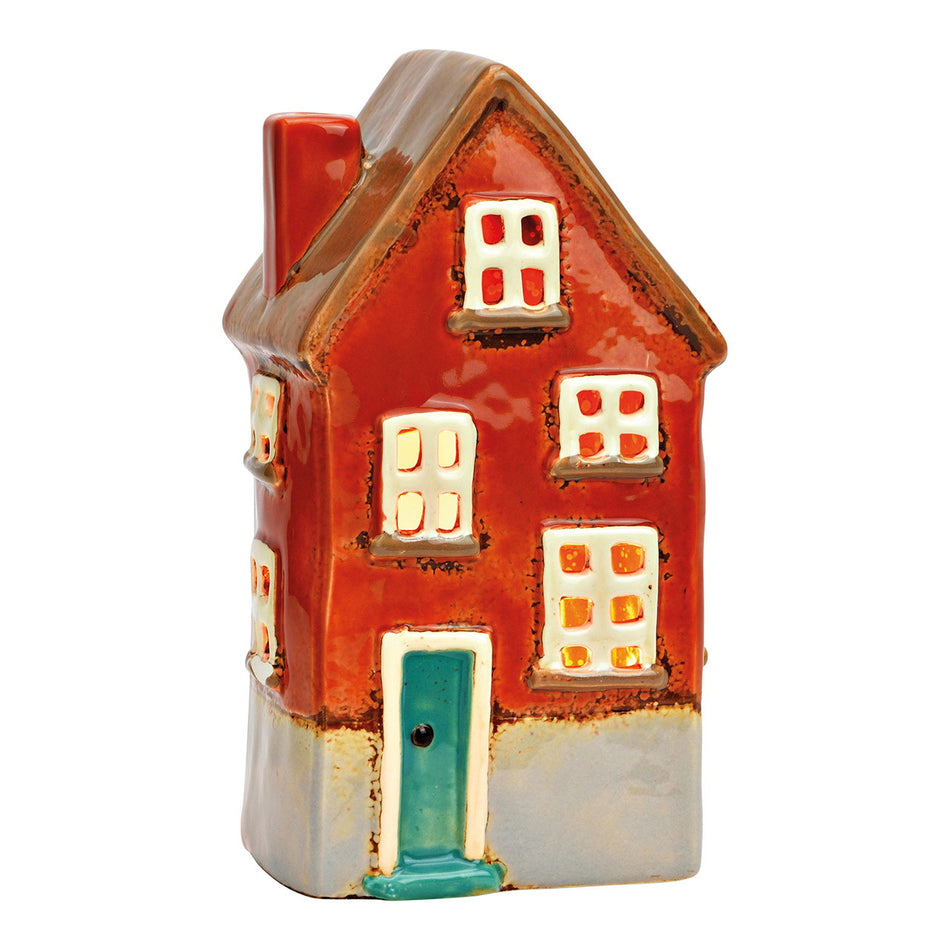 LICHTHAUS AUS STEINGUT, BUNT 10X18X8CM
