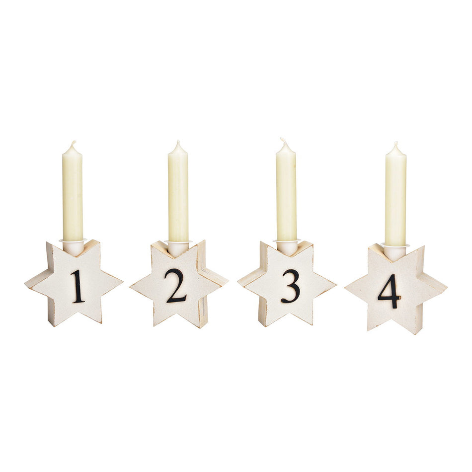 ADVENTSGESTECK 4ER-SET AUS HOLZ, WEISS 43X9X4CM