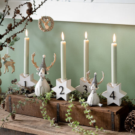 ADVENTSGESTECK 4ER-SET AUS HOLZ, WEISS 43X9X4CM