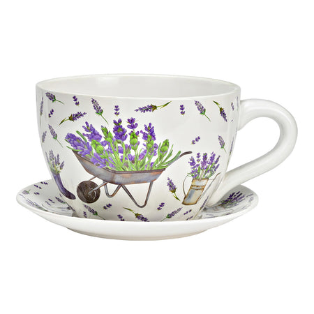 PFLANZTASSE LAVENDEL DEKOR AUS KERAMIK, LILA/WEISS 34X16X28CM