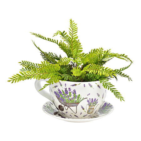 PFLANZTASSE LAVENDEL DEKOR AUS KERAMIK, LILA/WEISS 34X16X28CM