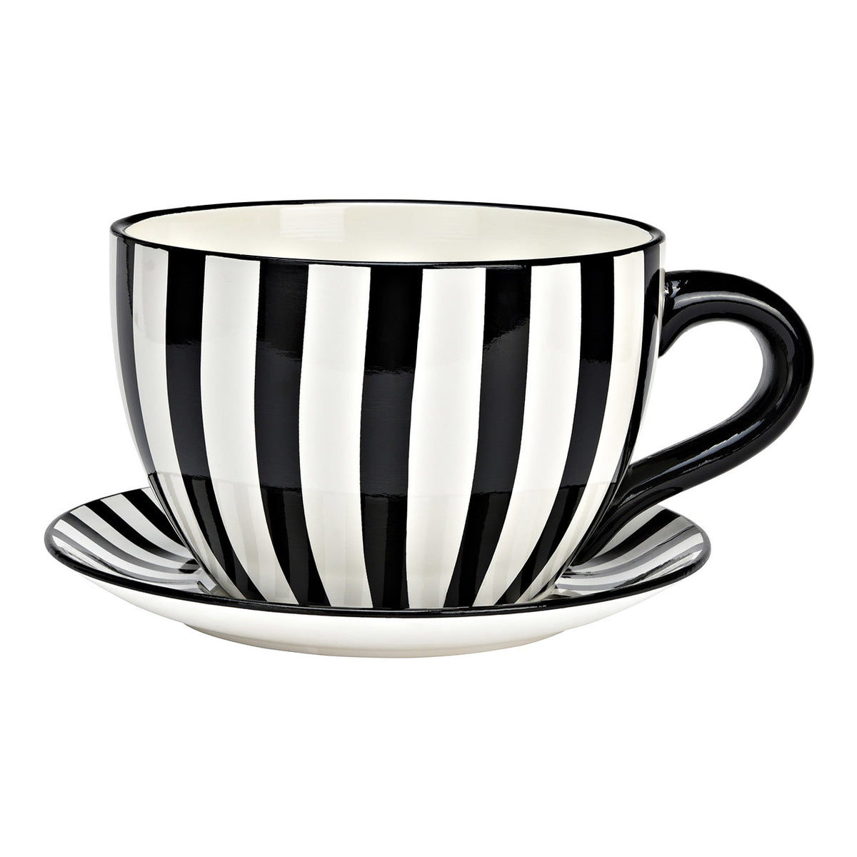 PFLANZTASSE GESTREIFT AUS KERAMIK, SCHWARZ/WEISS 34X16X28CM