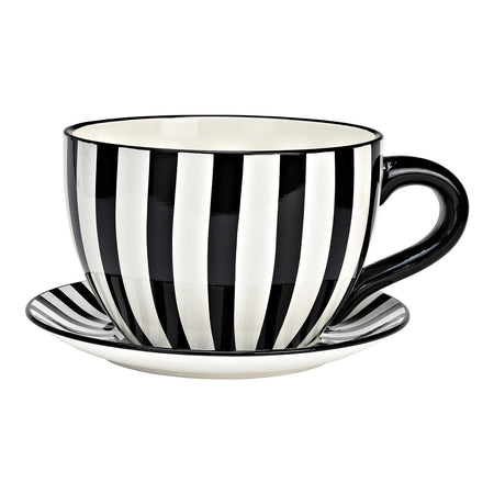 PFLANZTASSE GESTREIFT AUS KERAMIK, SCHWARZ/WEISS 34X16X28CM