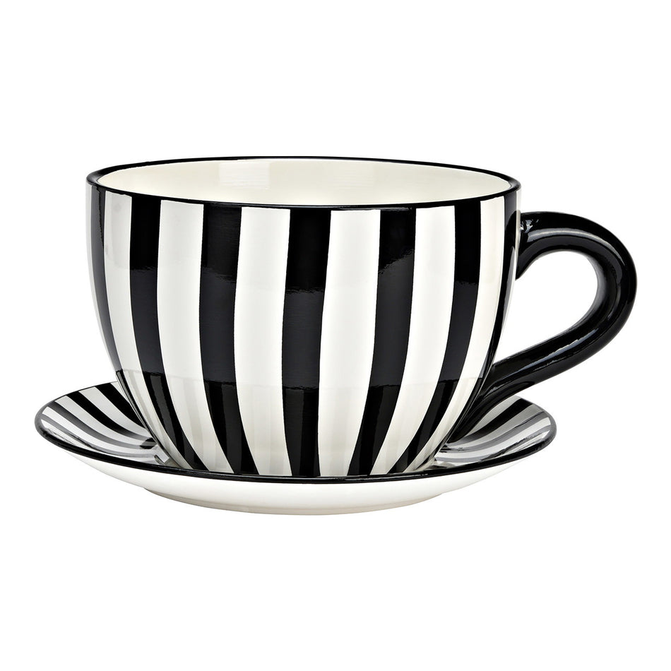 PFLANZTASSE GESTREIFT AUS KERAMIK, SCHWARZ/WEISS 34X16X28CM
