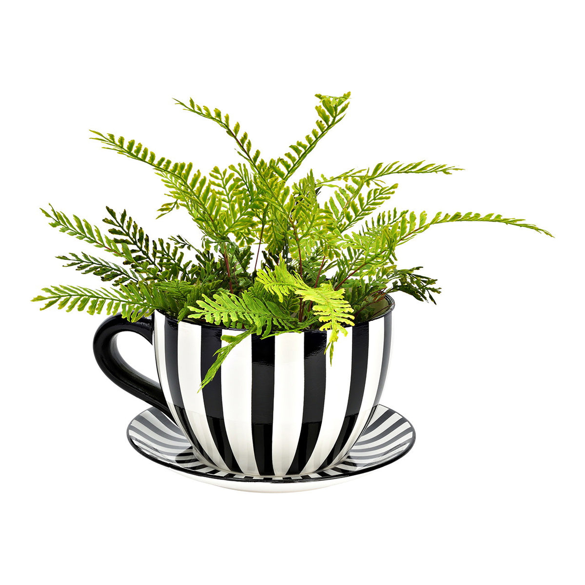 PFLANZTASSE GESTREIFT AUS KERAMIK, SCHWARZ/WEISS 34X16X28CM
