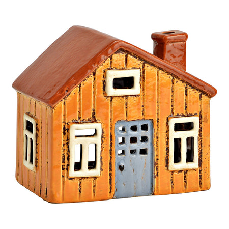 LICHTHAUS AUS STEINGUT, BRAUN 13X12X8CM