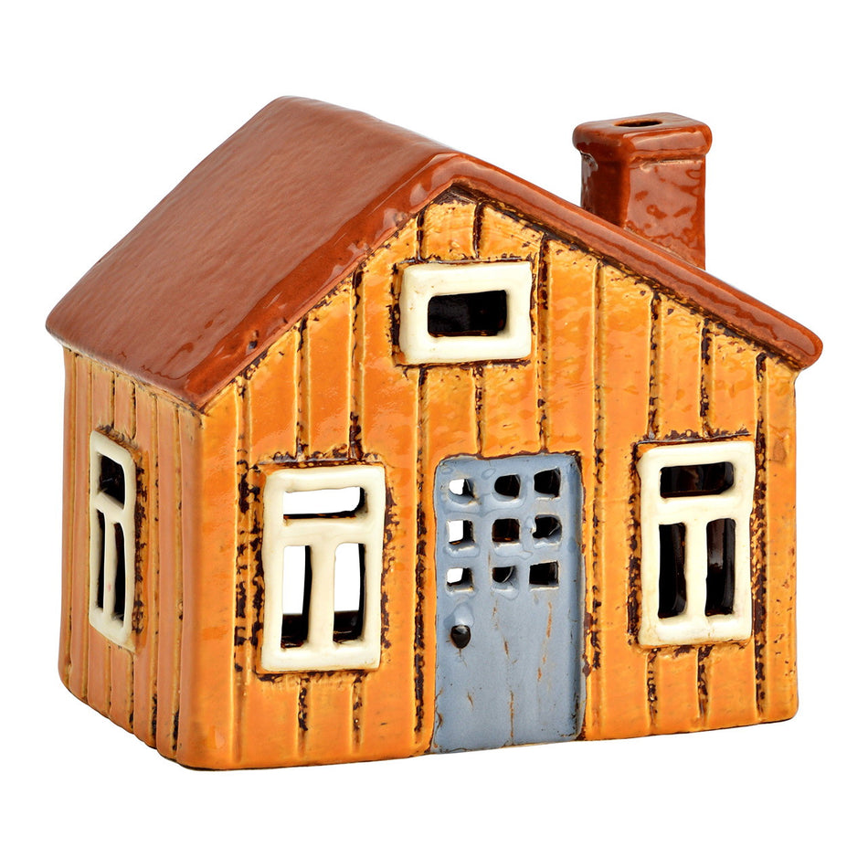 LICHTHAUS AUS STEINGUT, BRAUN 13X12X8CM