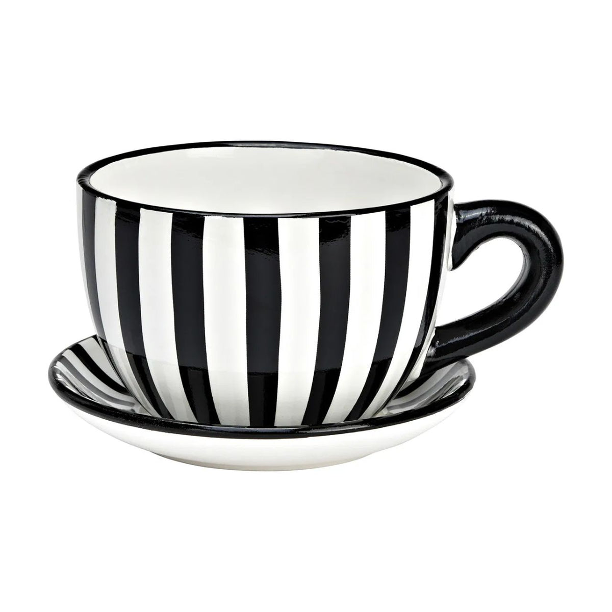 PFLANZTASSE GESTREIFT AUS KERAMIK, SCHWARZ 25X14X23CM