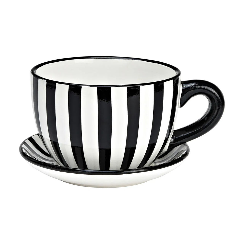 PFLANZTASSE GESTREIFT AUS KERAMIK, SCHWARZ 25X14X23CM