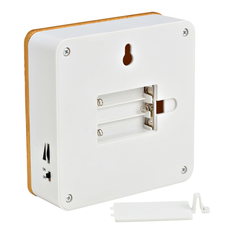 SOUNDBOX VOGELGESANG, KUNSTSTOFF WEISS MIT BAMBUSFRONT 12X12X4CM
