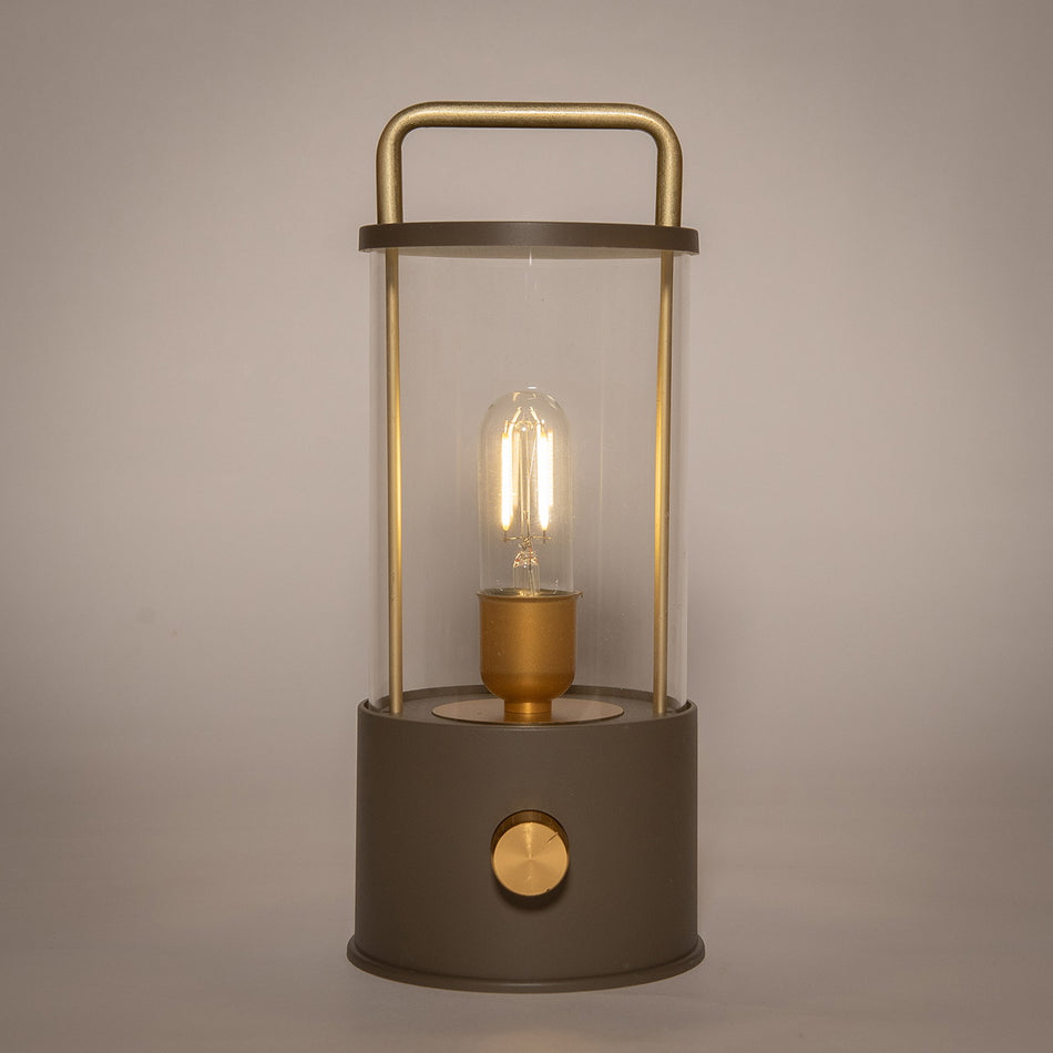 LATERNE LED IP44 DIMMBAR, KUNSTSTOFF MATT TAUPE 11X25X11CM