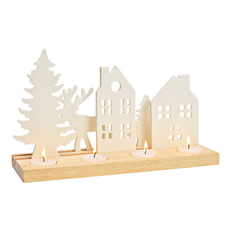 ADVENTSGESTECK HAUS/BAUM/HIRSCH AUS PORZELLAN/HOLZ, WEISS 30X18X10CM