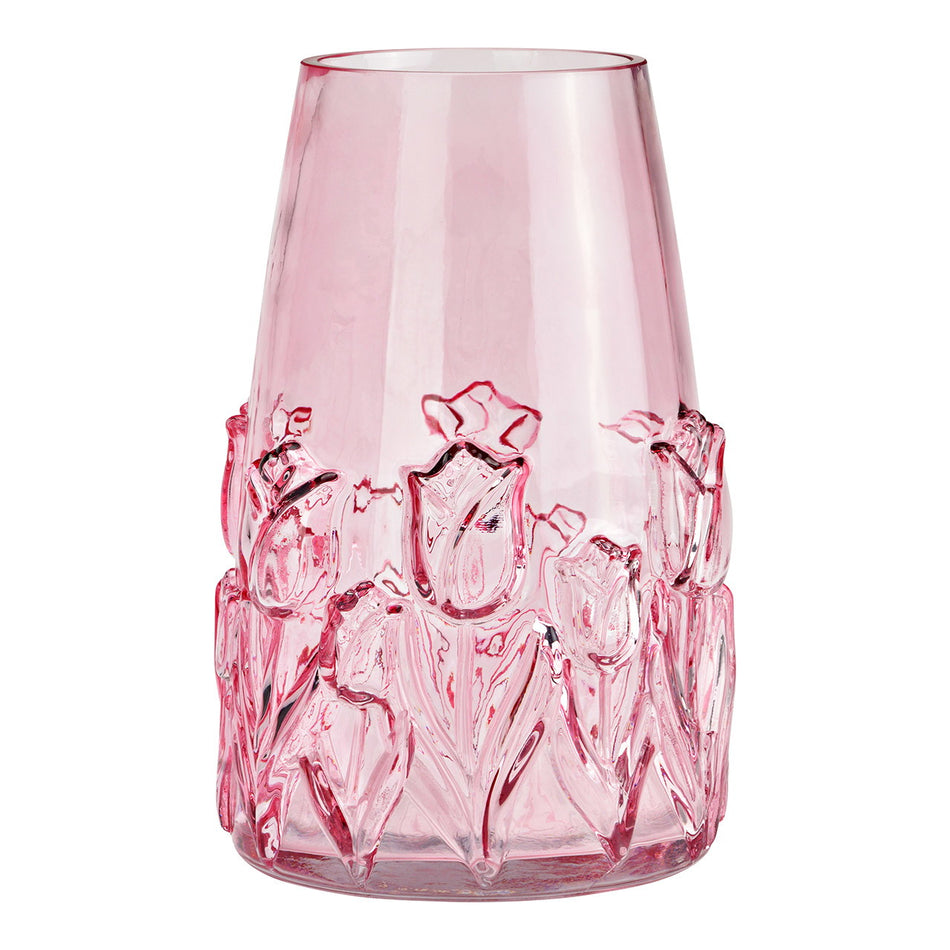 VASE BLUMEN DEKOR AUS GLAS, PINK/ROSA 15X22X15CM