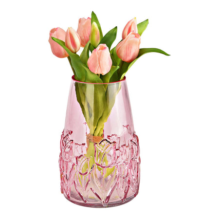 VASE BLUMEN DEKOR AUS GLAS, PINK/ROSA 15X22X15CM