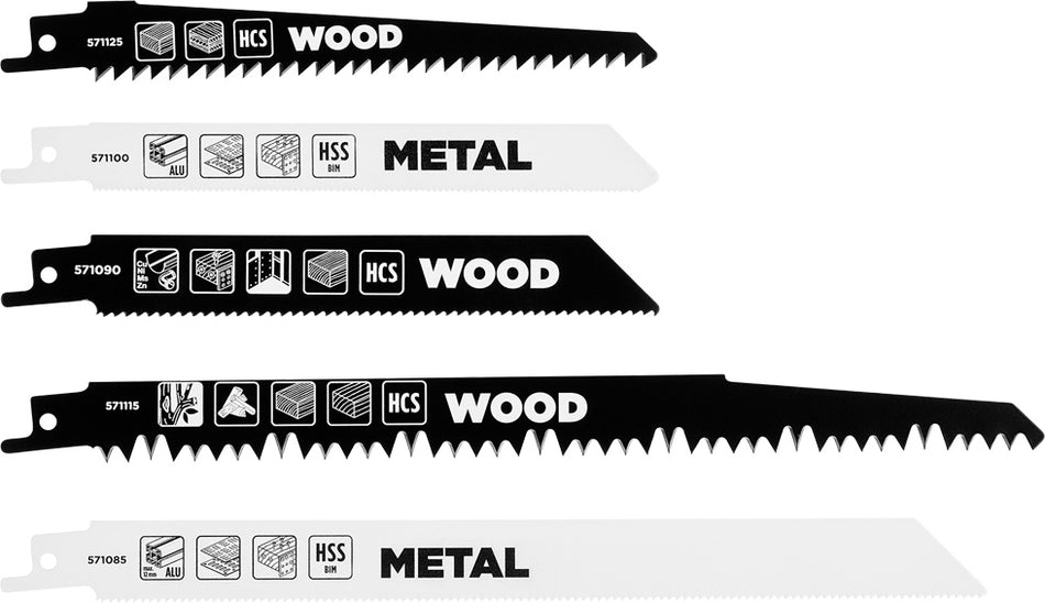 SÄBEL-SÄGEBLATT SET WOOD MET. (5-TEILIG)