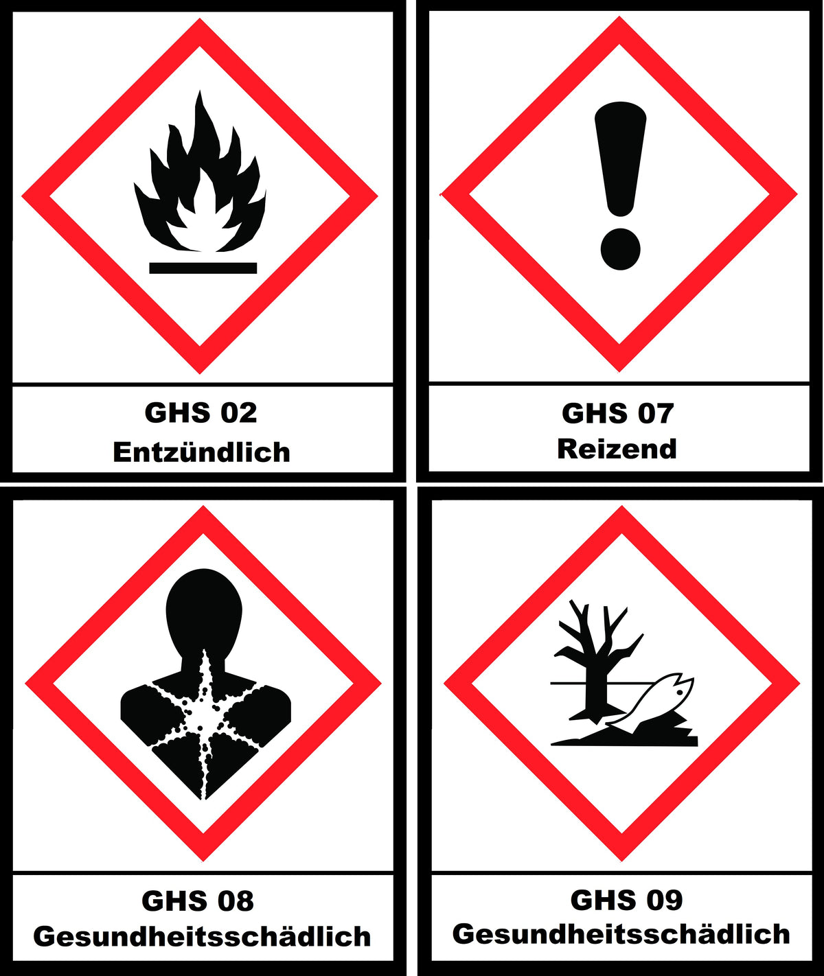 GHS 02 - Entzündbar, GHS 07 - Reizend, GHS 08 - Gesundheitsgefährdend, GHS 09 - Umweltgefährdend
