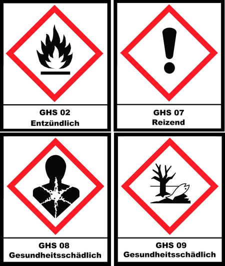 GHS 02 - Entzündbar, GHS 07 - Reizend, GHS 08 - Gesundheitsgefährdend, GHS 09 - Umweltgefährdend