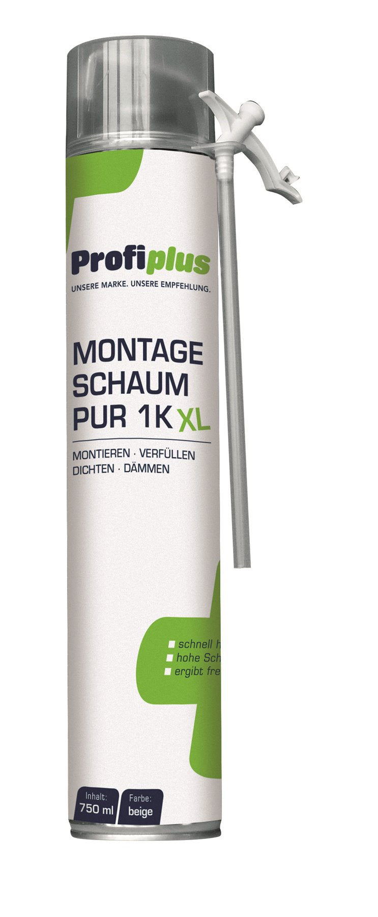 PROFIPLUS Montageschaum PUR 1K XL, 750-ml-Dose mit Applikationsröhrchen, Schaumfarbe beige