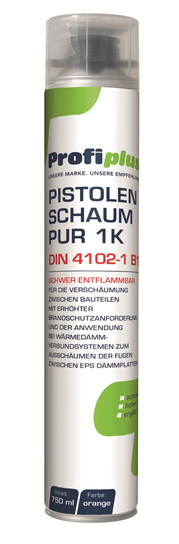 PROFIPLUS Pistolenschaum PUR 1K B1 nach DIN 4102-1, 750-ml-Dose, Schaumfarbe orange