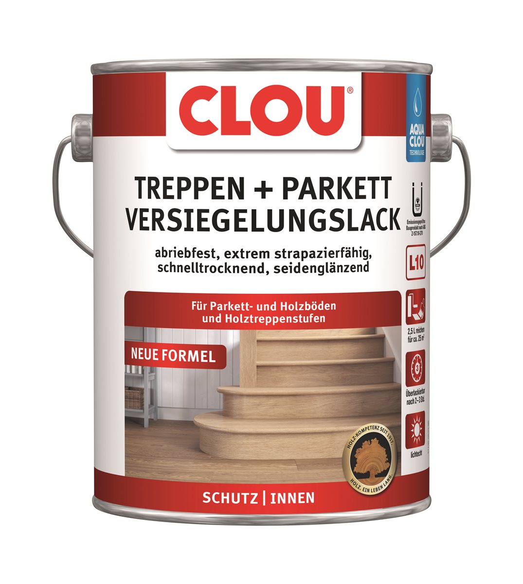 CLOU Aqua Clou Treppen- und Parkettlack L10, 2,5 l