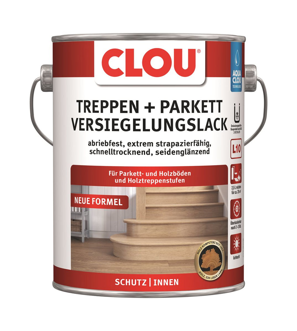 CLOU Aqua Clou Treppen- und Parkettlack L10, 2,5 l