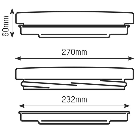 Maßzeichnung: Ø 270 mm, Höhe 60 mm, Montage-Ø 232 mm