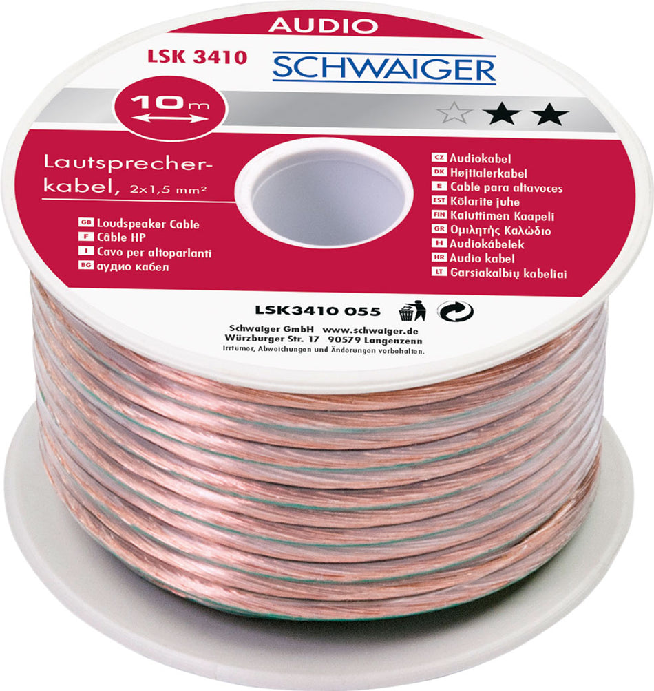 LAUTSPRECHERKABEL 2X1,5MM² TRANSP. 10M