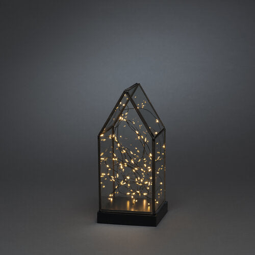 LED GLASLATERNE MIT SPITZE HOLZFUNDAMENT