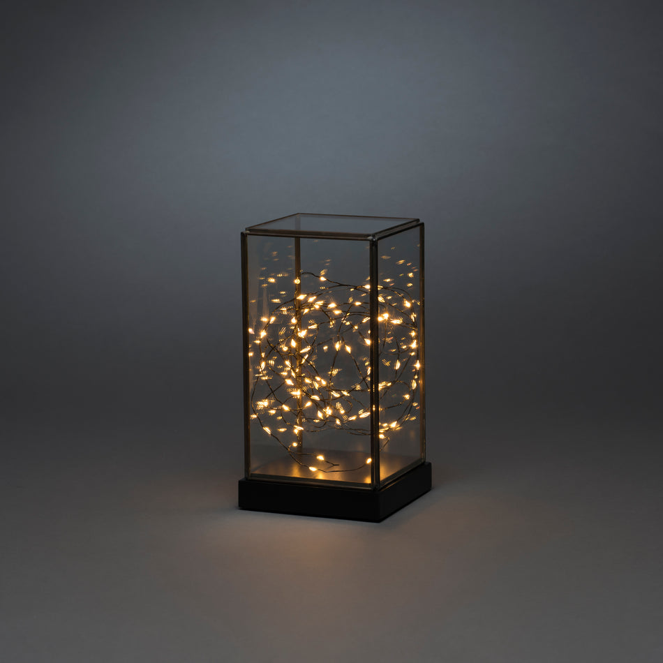 LED GLASLATERNE RECHTECKIG HOLZFUNDAMENT