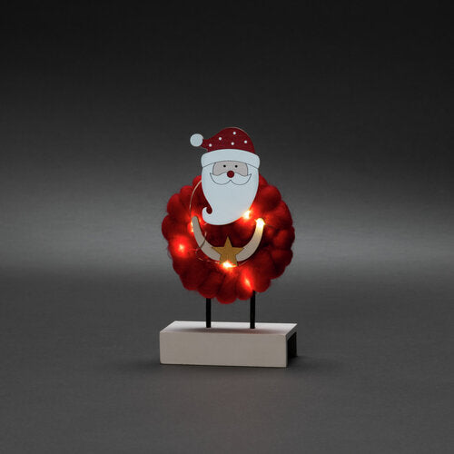 LED HOLZDEKORATION SANTA BAUMWOLLE ROT