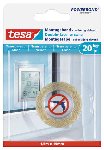 MONTAGEBAND GLAS TRANSPARENT 1,5MX19MM