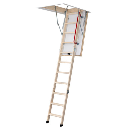 Prima Bodentreppe 3-teilig 120 x 60 cm, ausgeklappte Holz-Klappleiter mit Lukenkasten und Handlauf