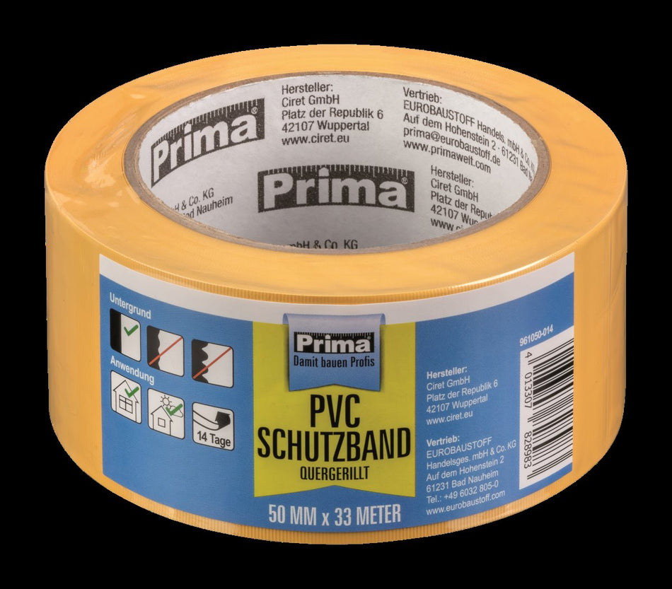 Prima PVC-Schutzband quergerillt gelb 50 mm x 33 m