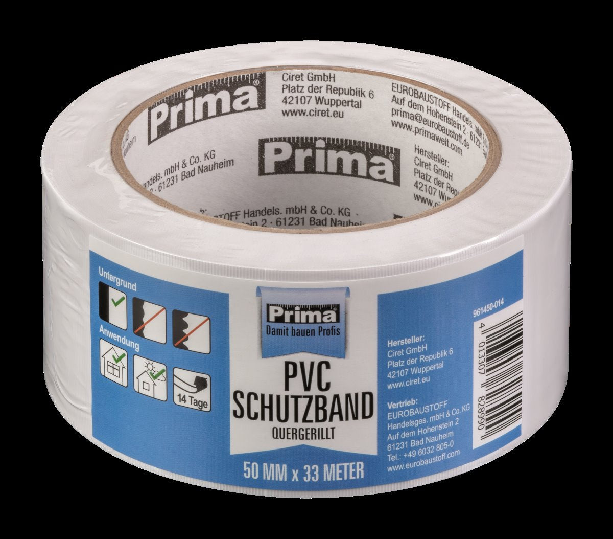 Prima PVC-Schutzband quergerillt weiß 50 mm x 33 m