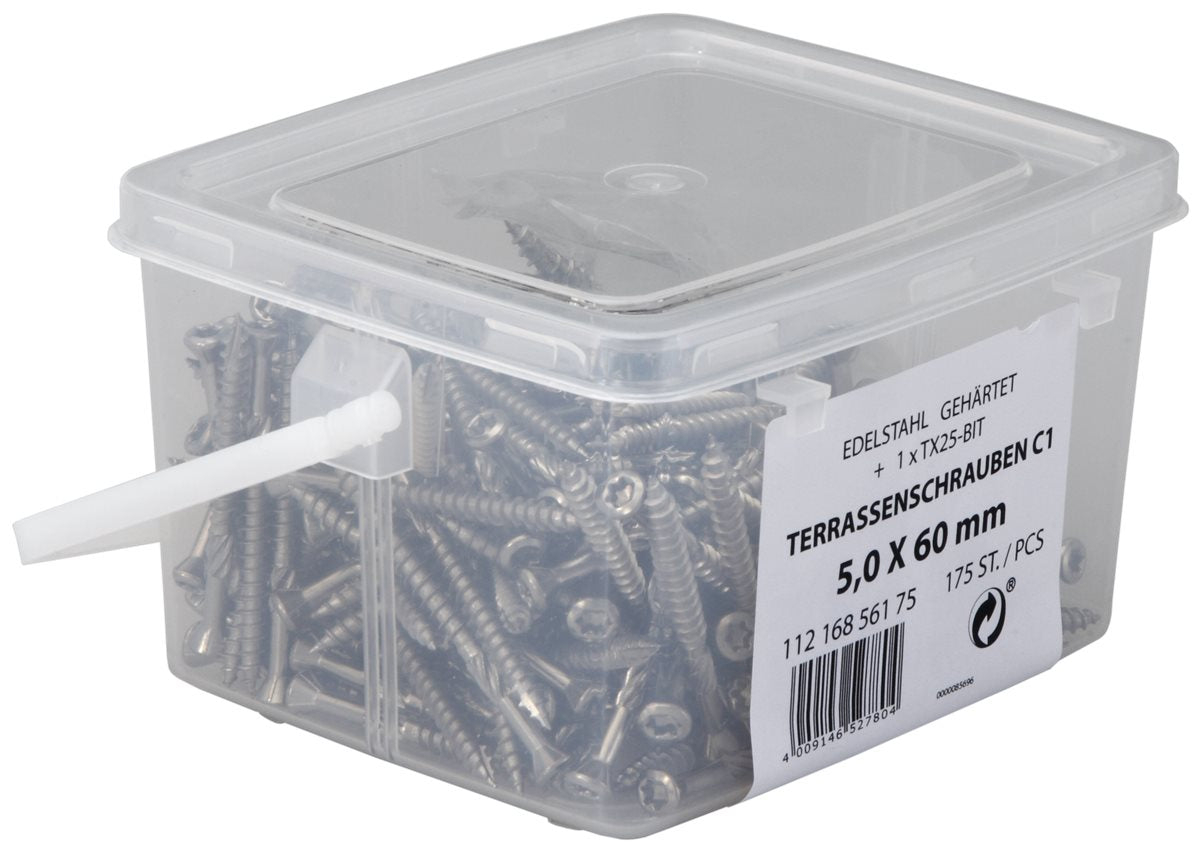 Terrassenschrauben C1 gehärtet 5,0x60 mm mit Bit TX25 (500 Stück) SX KH
