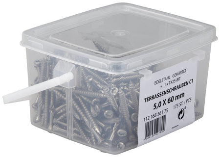 Terrassenschrauben C1 gehärtet 5,0x60 mm mit Bit TX25 (500 Stück) SX KH