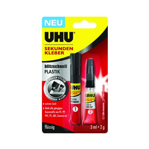 UHU SEKUNDENKLEBER PLASTIK 3ML+2G